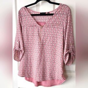 Tempted Paisley Blouse 3/4 Sleeves Zipper front W/ Gold Embellishments Size M